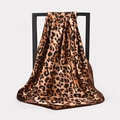Classic brown leopard print satin silk square scarf with dark brown border detail - BX151 Bright Brown Leopard