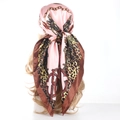 Pink satin square scarf with leopard print, golden chain patterns and baroque details - Pink