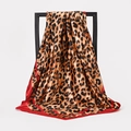 Satin leopard print square scarf with vibrant red borders and smooth silky texture - BX151 Red Leopard