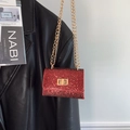 Mini red rhinestone crossbody bag with gold chain and luxury sparkling finish - Red