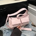 Bolso bandolera de nailon rosa con dos bolsillos delanteros y correa ajustable de moda - Rosa