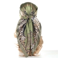 Dark green satin scarf with leopard print and gold chains on mannequin display - Army Green