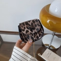 Mini leopard print crossbody saddle bag with gold chain strap and button closure - Red Brown