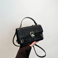 Sparkly black glitter crossbody bag with metallic turn-lock and leather handle - Black