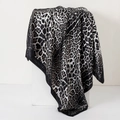 Satin leopard print silk square scarf in black and white hanging on a white cube - Black White Gray Satin Leopard (Style 2)