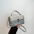 Grey square crossbody bag with sparkling silver sequins and metal buckle strap - Silver