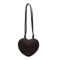 Dark brown heart-shaped shoulder bag with crocodile embossed leather and dual zippers - Coffee