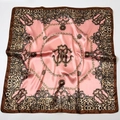 Pink satin square scarf with leopard print and golden chain design in 90x90cm size - New Pink