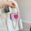 Purple mini heart bag with faux pearl handle and gold chain for kids fashion - Purple