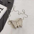 Elegant silver butterfly evening clutch with sparkling rhinestones and chain strap - Silver Butterfly