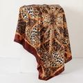 Deep red satin square scarf with leopard print and orange belt patterns - Red Border Equestrian Leopard (Style 8)