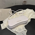 Elegant white vintage shoulder bag with woven texture and gold metal buckle detail - White