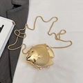 Chic fish-shaped evening clutch in gold finish with metallic scales and chain strap - Fish Gold