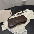 Dark brown retro crossbody bag with crocodile texture and gold lettering on white fabric - Brown