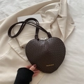Dark brown heart-shaped crossbody bag with crocodile embossed texture and dual zippers - Brown