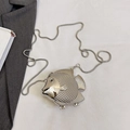 Silver fish-shaped hard shell evening bag with scaly texture and snake chain - Fish Silver
