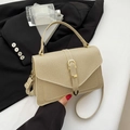 Minimalistische beige Umhängetasche mit Twill-Struktur und elegantem Goldschloss - Khaki
