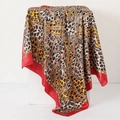 Elegant 90cm leopard print satin square scarf with red border and chain motifs - Red Border Gorgeous Leopard (Style 5)