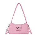 Sac baguette rose avec détail nœud métallique et texture denim élégante - Bleu
