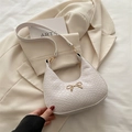 Weiße Schultertasche mit goldener Schleife und Krokodil-Prägung für Damen - Weiß