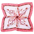 Pink satin square scarf featuring red leopard border and golden jewelry chain prints - Pink H