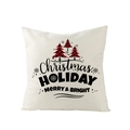 Nordic Christmas pillowcase with red plaid trees and Merry & Bright text on linen fabric - Three Red and Black Plaid Christmas Trees Pattern (JYM110-27)