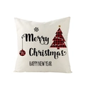 Beige polyester Christmas pillow case with Buffalo Plaid trees and Merry Christmas text - Black Art Text and Plaid Christmas Tree Decoration (JYM110-28)
