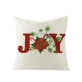 Christmas Joy throw pillow cover with red letters and festive holly on cream polyester - Red Striped 'JOY' Art Text Illustration (JYM110-29)