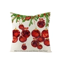 Nordic Christmas pillow cover in beige polyester with festive pine branch and red bauble - Watercolor Deep Red Christmas Ball and Festive Greetings (JYM110-31)