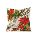 Square Nordic Christmas pillow cover with red cardinal and winter birdhouse print - American Country Style Cardinal and Poinsettia Illustration (JYM110-32)
