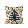 Nordic Christmas pillow cover with printed owls and foxes on off-white fabric - Owl Red Fox Illustration and Winter Forest Elements (JYM110-37)