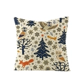 Nordic Christmas pillow cover with owl and fox forest illustrations on polyester fabric - Vintage Warm Forest Animals and Snowflake Pattern (JYM110-39)