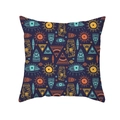Quadratischer Kissenbezug im Tribal-Stil mit Sonnen- und Augenmotiven in Lila-Orange - 45x45 Quadrat (Ohne Füllung) / Violettes Okkultes Totem (TPR340-21)