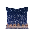 Navy blue Christmas pillow cover featuring colorful Nordic wooden houses and snowflakes - Navy Blue Base Colored Hand-painted Cabin and Snowflakes (JYM110-40)