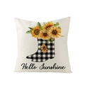 Kussenhoes met zonnebloemen en geruite regenlaarzen met Hello Sunshine tekstkunst - Zonnebloem Regenlaarzen (JYM120-2)