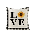 Zonnebloem LOVE kussensloop met zwart-witte ruitjesrand voor bankdecoratie op wit - Zonnebloem LOVE (JYM120-4)