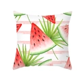 Kissenbezug mit Wassermelone- und Blattdruck auf rosa gestreiftem Pfirsichhautstoff - 45*45cm (Ohne Kissenfüllung) / Pink Streifen Wassermelone Tropen Blatt Stil (TPR357-12)