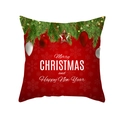 Federa per cuscino natalizia rossa con decorazioni e auguri per l'arredamento di casa - Decorazione Ramo di Pino Augurio di Capodanno (TPR334-7)