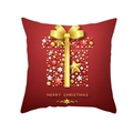 Federa per cuscino natalizio rosso scuro con stampa scatola regalo e testo festivo - Scatola Regalo con Fiocco d'Oro (TPR334-12)
