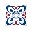Ethnic style square pillowcase with blue geometric floral pattern on white base - Mediterranean Vintage Tile (TPR381-2)