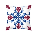 Ethnic style square pillowcase with navy blue and burgundy floral print on white background - Blue Red Classical Symmetric Flower (TPR381-4)