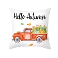 Fall harvest throw pillow case featuring a red truck with pumpkins and Hello Autumn text - Vintage Red Truck Pumpkin (TPR388-1) / TPR388-1