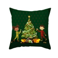 Fodera per cuscino natalizio verde scuro con bambini che decorano un albero - Albero Decorato Verde Scuro (TPR334-21)