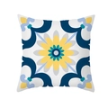Housse de coussin carrée en peau de pêche avec motif floral jaune et bleu - Style de Feuillage à Volutes Bleues (TPR329-7)