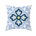 Housse de coussin en peau de pêche avec imprimé floral géométrique bleu et jaune sur blanc - Style Floral Central Bleu Foncé (TPR329-11)