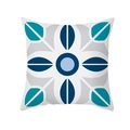 Housse de coussin en peau de pêche à motif floral géométrique bleu et gris moderne - Style Géométrique Symétrique Minimaliste Moderne (TPR329-16)