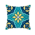 Blaue und gelbe geometrische Kissenhülle mit Blumenmuster für Sofa-Dekoration - Elegantes Blau-Violettes Blumendesign (TPR331-13)