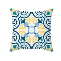 Quadratischer Kissenbezug mit blau-gelbem mediterranem Fliesenmuster aus Pfirsichhaut - Azulejo-Fliesenstil (TPR331-14)