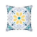 Housse de coussin en peau de pêche aux motifs floraux géométriques bleus et jaunes - Style Floral Symétrique Lumineux (TPR329-20)