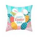 Federa per cuscino pasquale con uova colorate, orecchie di coniglio e scritte - Sfondo Blu Uova di Pasqua Floreale (TPR354-8)